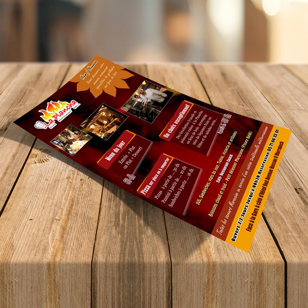 Design de flyer, brochure pour restaurant gastronomique au Maroc