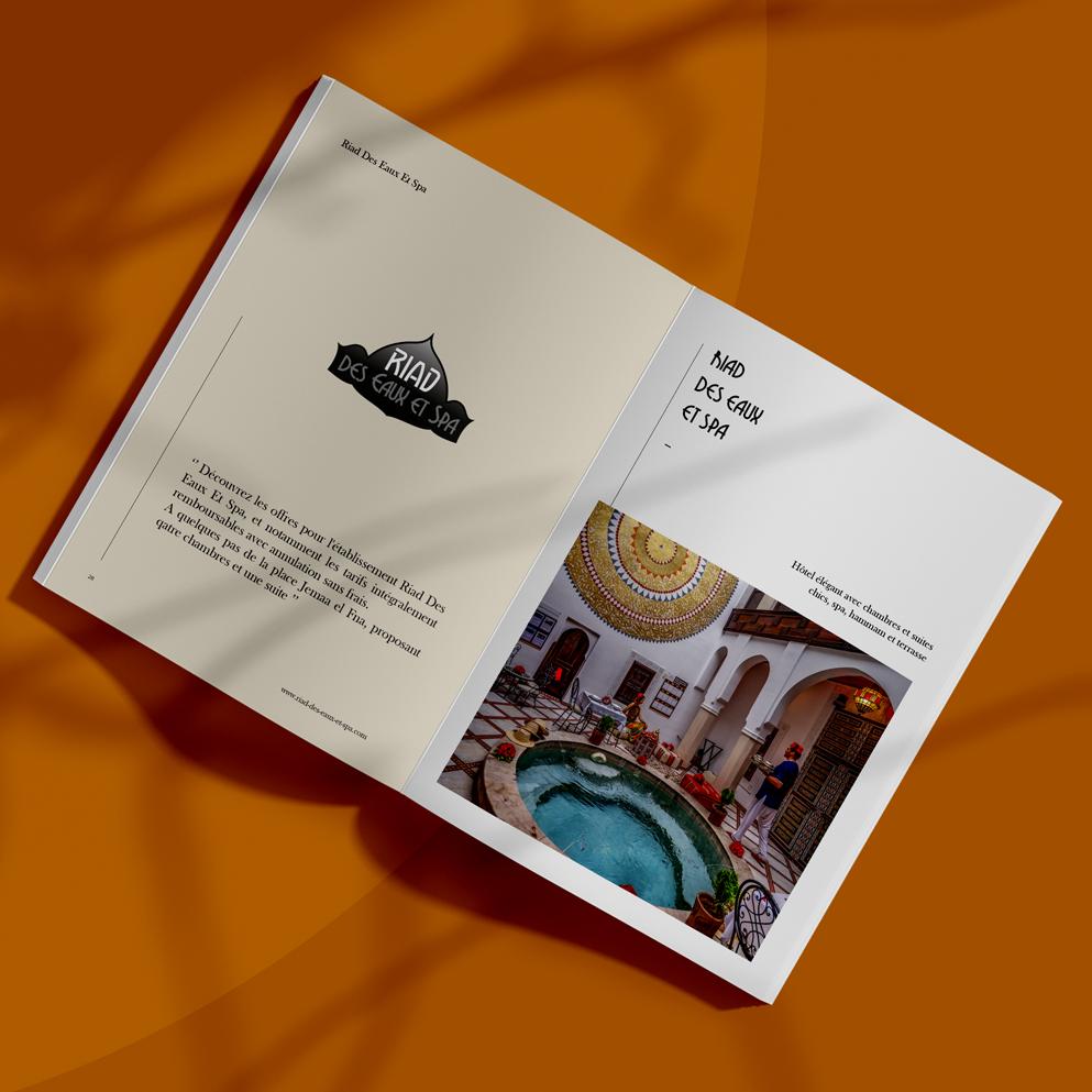 Conception graphique de brochure pour communication visuelle pour riad et hôtel